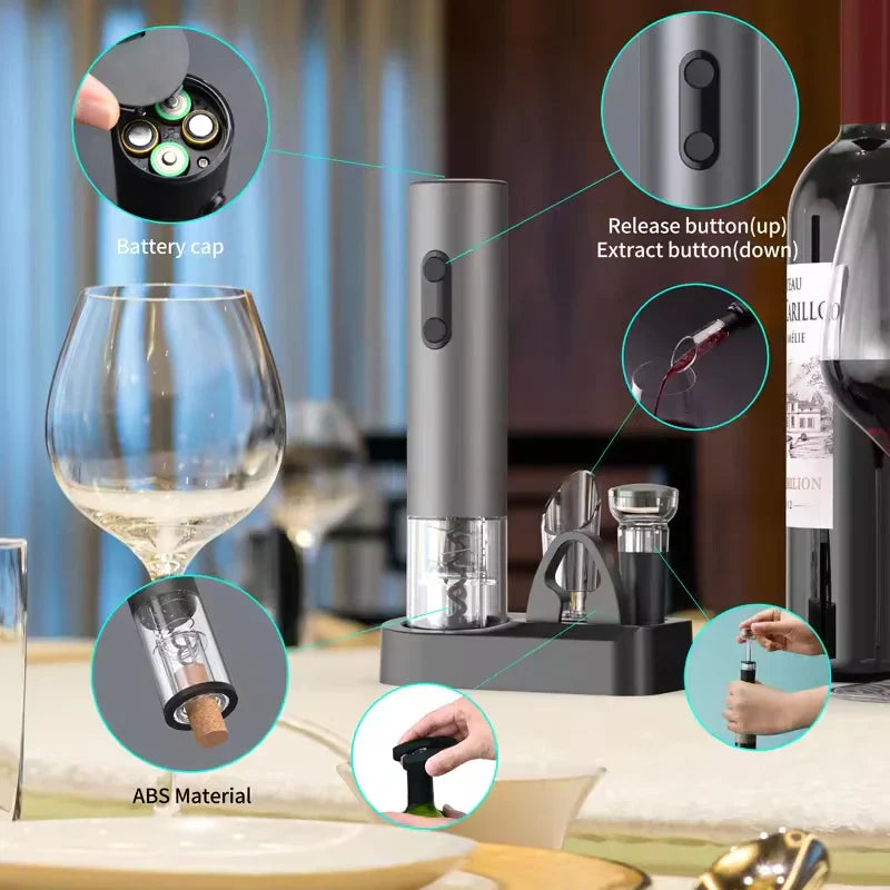 Smart Kitchen Accessories 4-in-1 Electric Wine Opener Gift Set Black-3