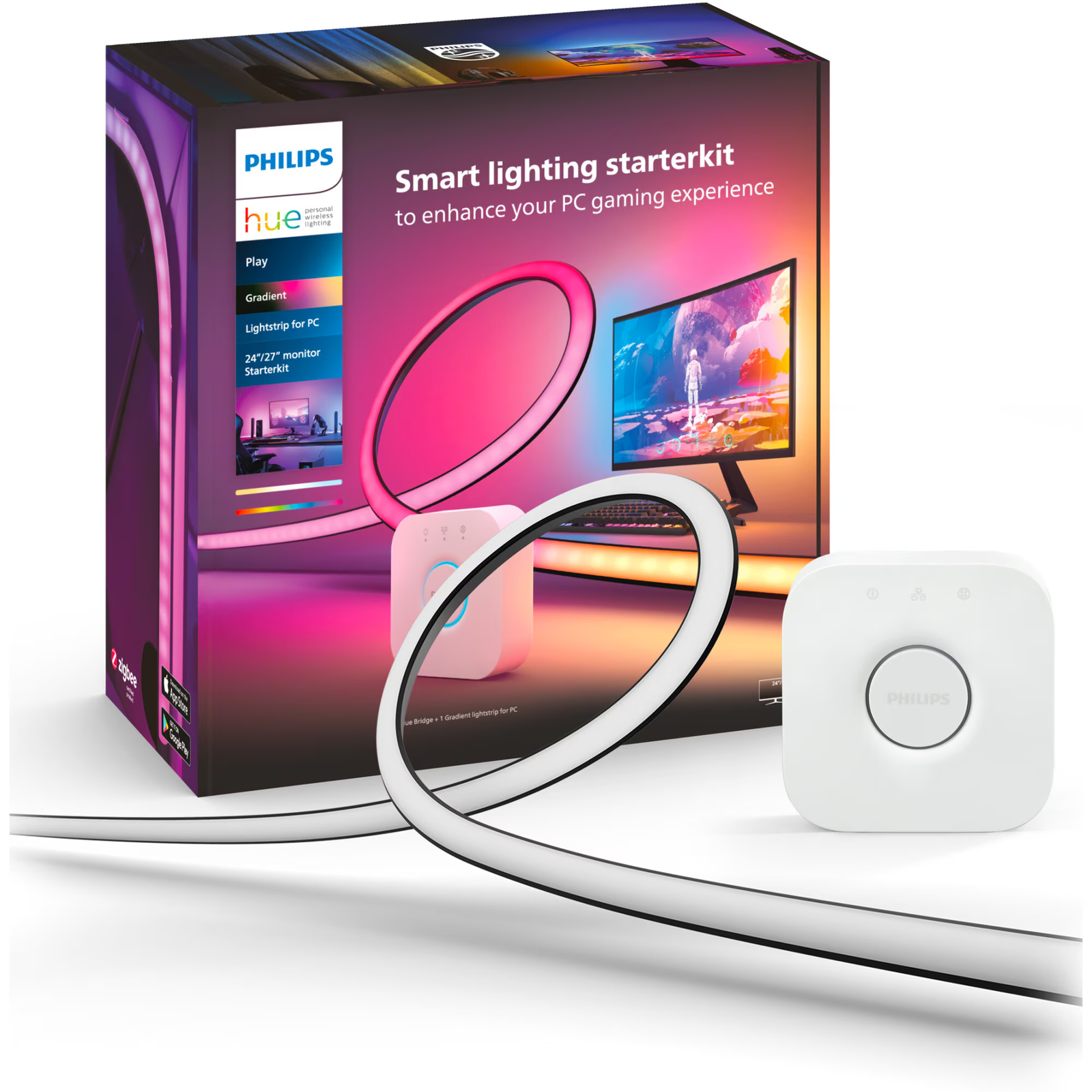 Philips Hue Gradient PC Lightstrip 24–27" Starterkit – 15 W – Slimme Lichtstrip voor Monitor